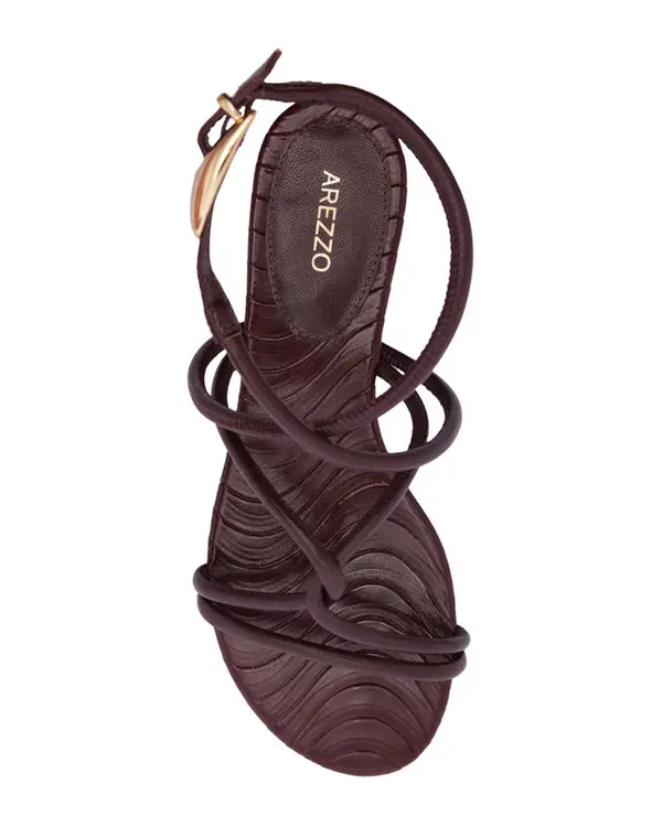 Burgundy Flat Sandal with Bold Metal Straps 2 Image