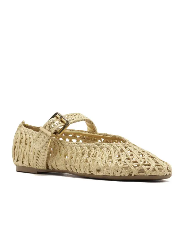 Beige Straw-patterned Mary Jane Ballerina 1 Image