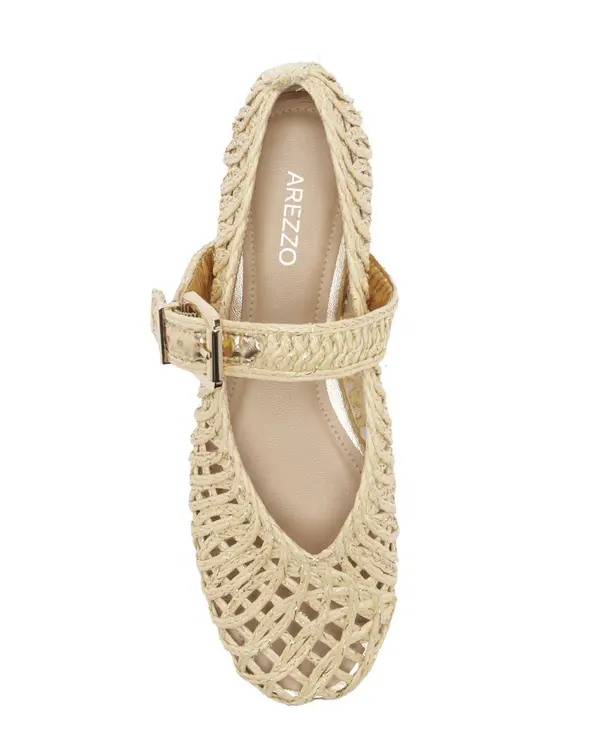 Beige Straw-patterned Mary Jane Ballerina 2 Image