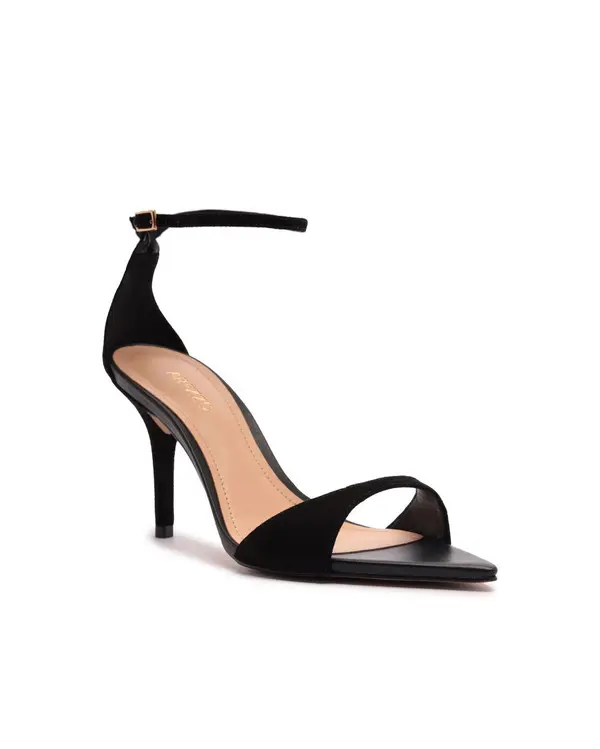 Black Suede Pointed-Toe Ankle-Strap Heeled Sandal 1 Image