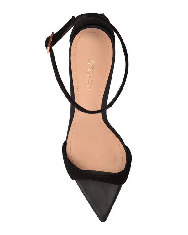 Black Suede Pointed-Toe Ankle-Strap Heeled Sandal 2 Image