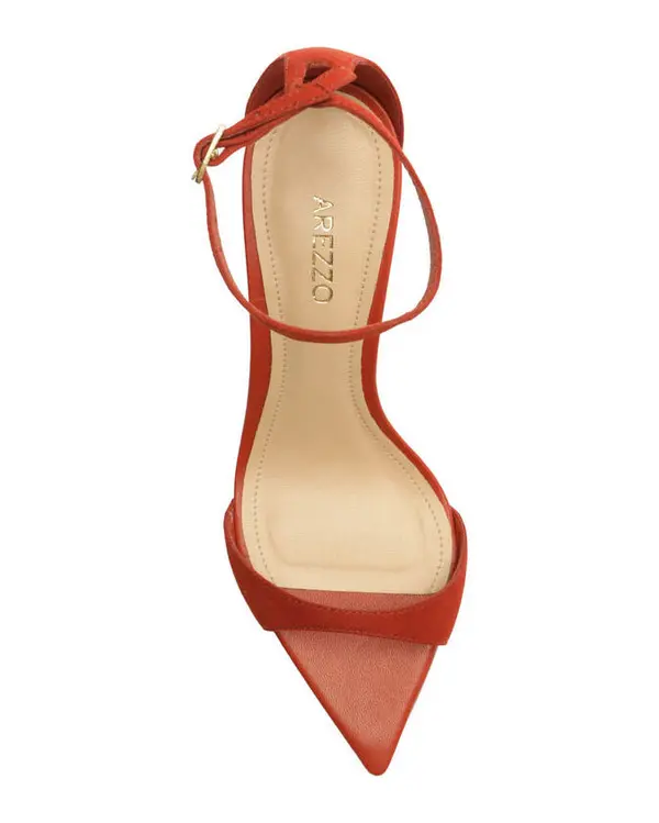 Terracotta Suede Pointed-Toe Ankle-Strap Heeled Sandal 2 Image