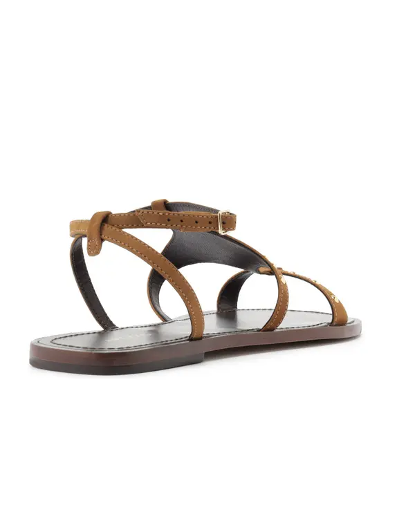 Brown Studded Suede Flat Sandal with Cutout 2 Image