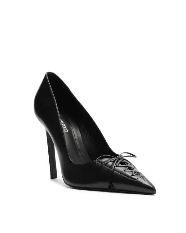 Black Leather High Heel Stiletto Pump with Laces 1 Image