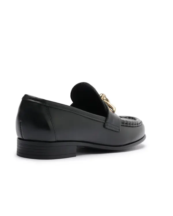 Black Leather Loafer with Round Toe and Metal Knot Detail 1 Image