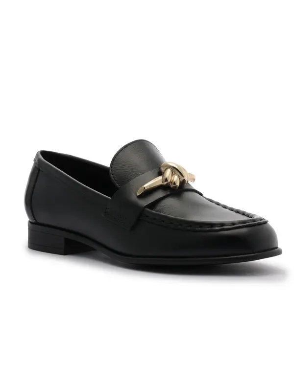 Black Leather Loafer with Round Toe and Metal Knot Detail 2 Image