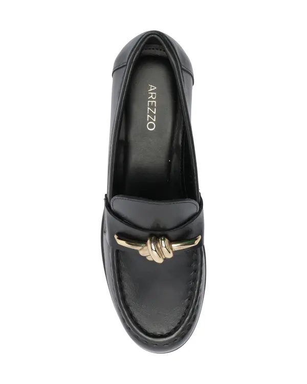 Black Leather Loafer with Round Toe and Metal Knot Detail 3 Image