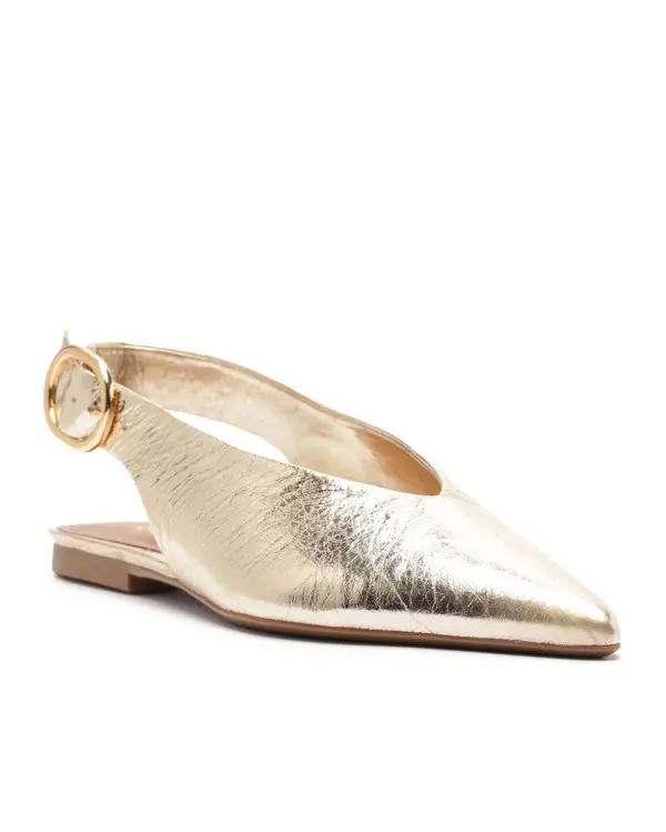 Champagne Gold Metallic Pointed-Toe Slingback Ballerinas 1 Image