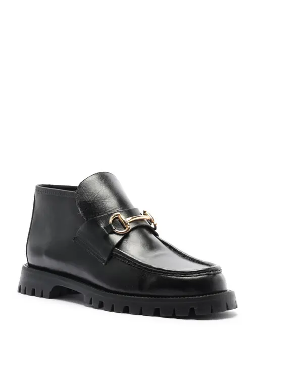 Black Leather Loafers Ankle Boots with Tractor Sole 1 Image