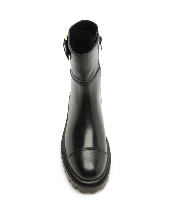 Black Leather Ankle Boot with Lug Sole and Buckle 2 Image