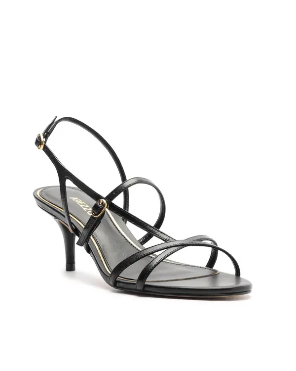 Black Leather Sandal with Stiletto Heel and Curved Strap 1 Image