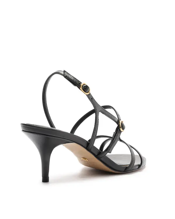 Black Leather Sandal with Stiletto Heel and Curved Strap 3 Image