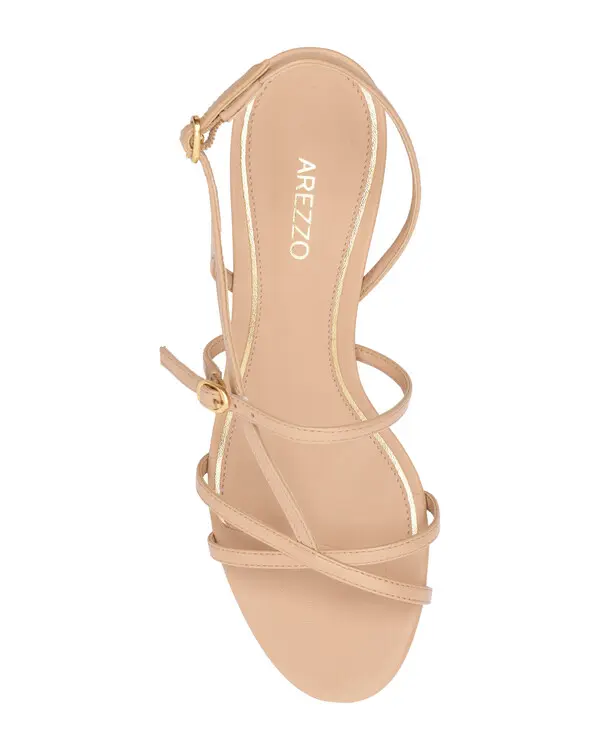 Beige Leather Sandal with Stiletto Heel and Curved Strap 3 Image