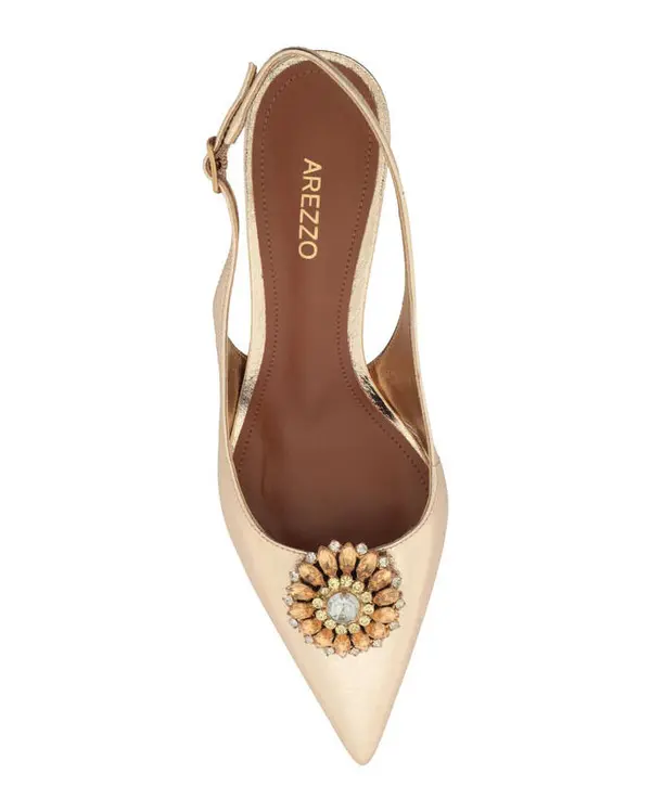 Gold Leather Slingback Pump with Rhinestone Detail  2 Image