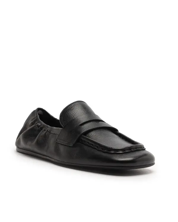 Black Leather Square Toe Elasticated Loafers 1 Image