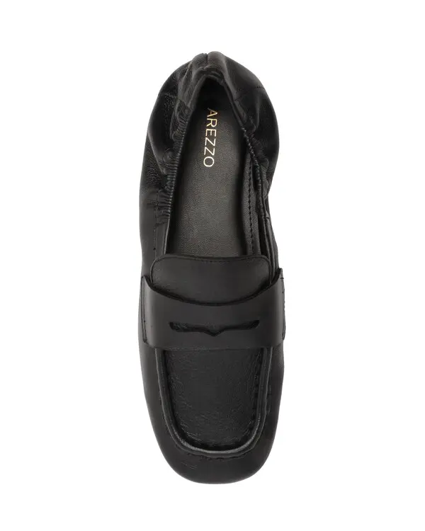 Black Leather Square Toe Elasticated Loafers 2 Image