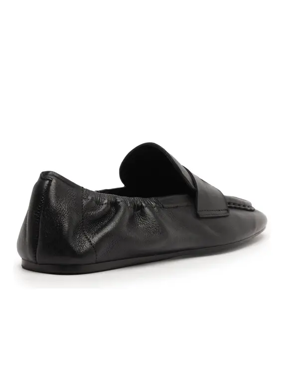 Black Leather Square Toe Elasticated Loafers 3 Image