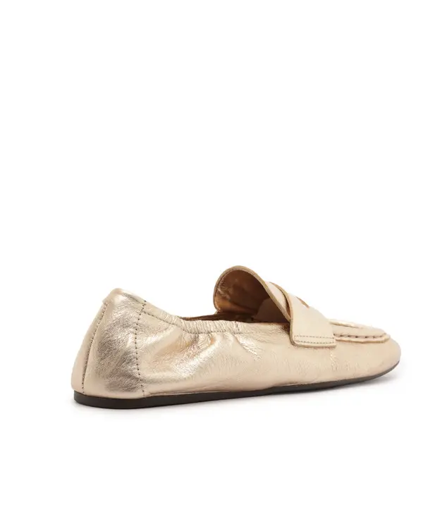 Gold Leather Square Toe Elasticated Loafers 1 Image