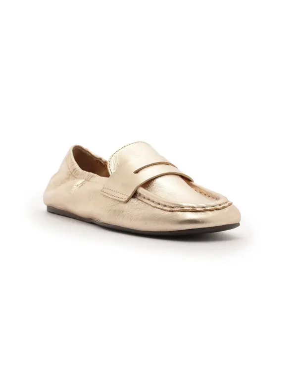 Gold Leather Square Toe Elasticated Loafers 2 Image