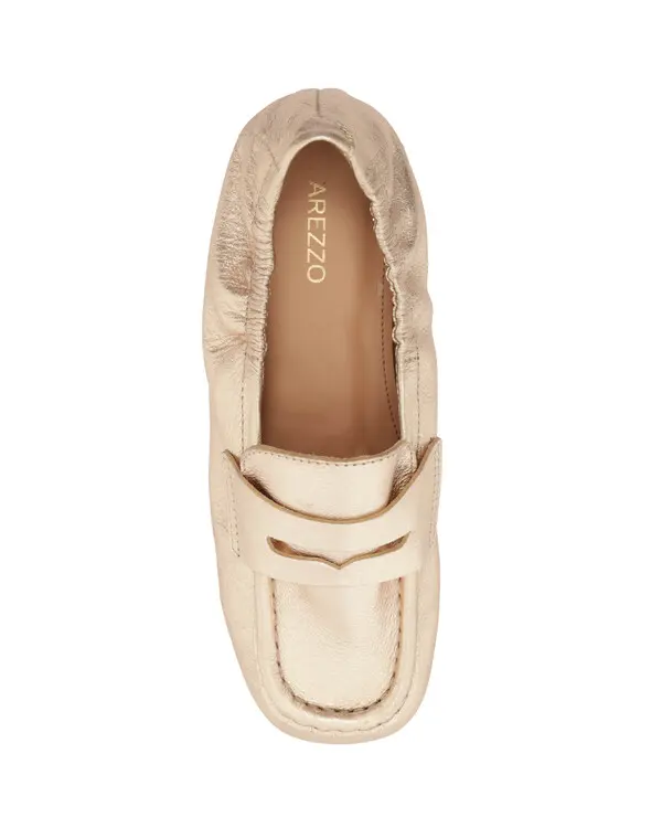 Gold Leather Square Toe Elasticated Loafers 3 Image