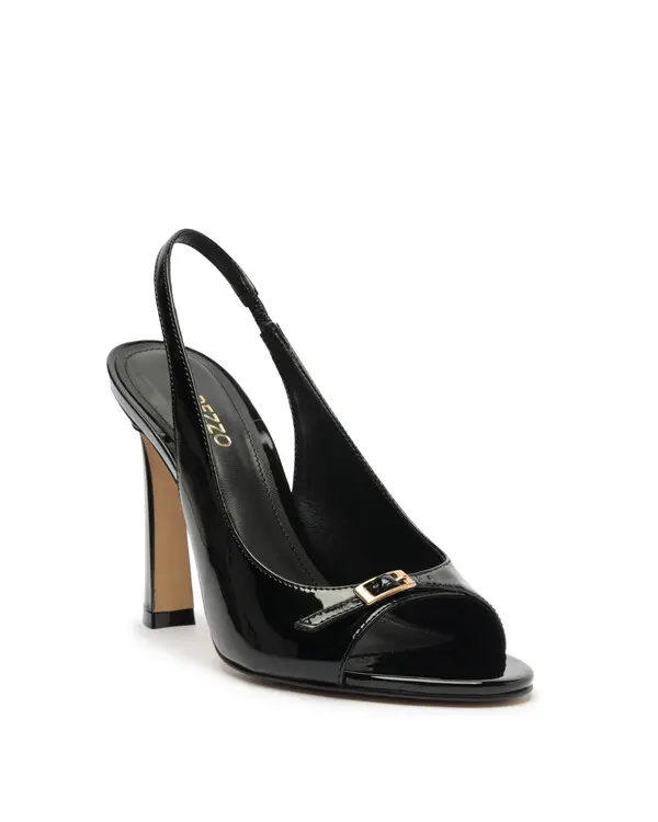 Black Patent Leather Slingback High Heel Open Toe Pump 1 Image