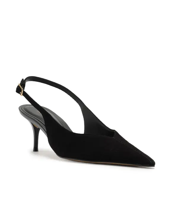 Black Suede Kitten Heel Slingback Pump 1 Image