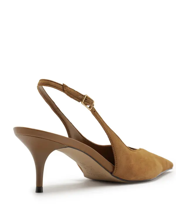 Brown Suede Kitten Heel Slingback Pump 2 Image
