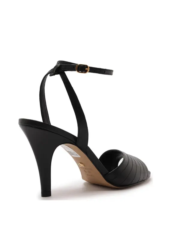 Black Leather Ankle-Strap Stiletto Sandal With Strappy Stitching 1 Image