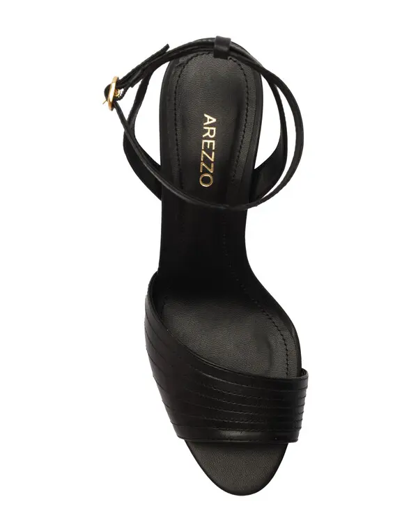 Black Leather Ankle-Strap Stiletto Sandal With Strappy Stitching 3 Image