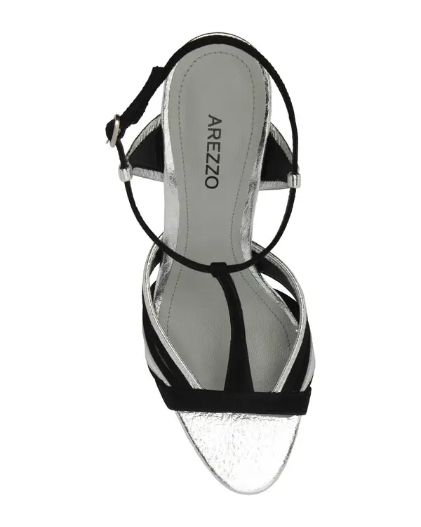 Black and Silver T-Strap Heeled Sandal 3 Image
