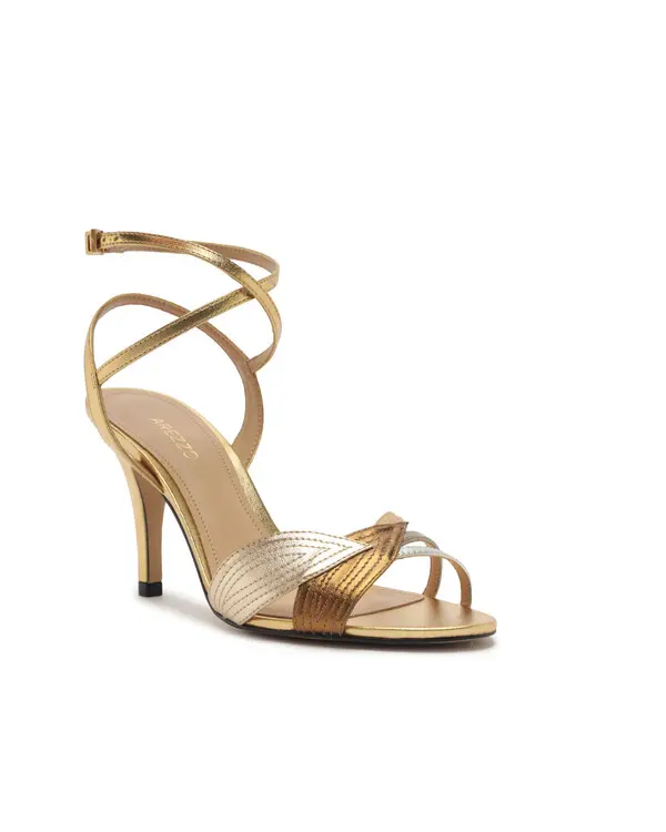 Gold High Heel Sandal with Leaf Straps 1 Image