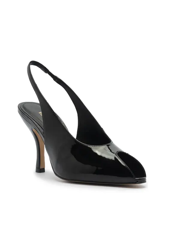 Black Peep Toe Patent Leather High Heel Slingback 1 Image