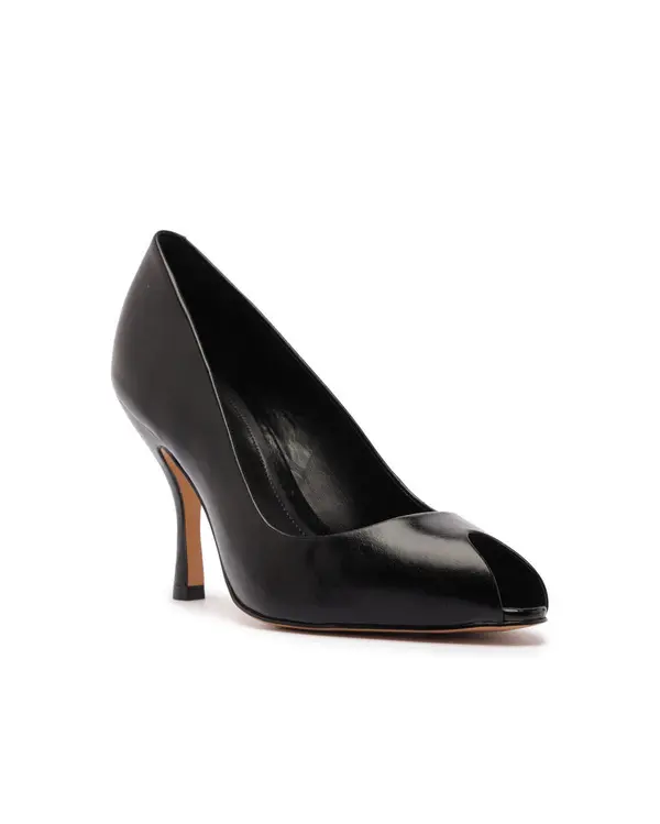 Black Leather Peep Toe High Heel Ppump 1 Image