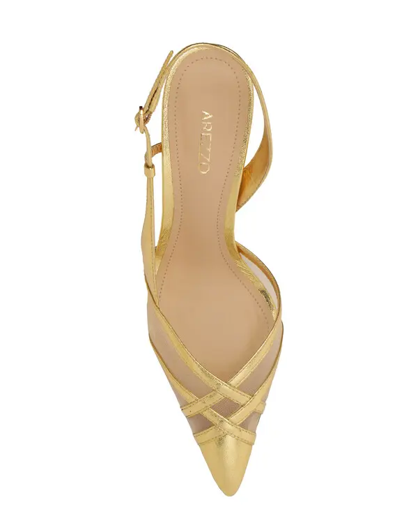Metallic Gold Pointed-Toe Slingback Heel Pump 2 Image