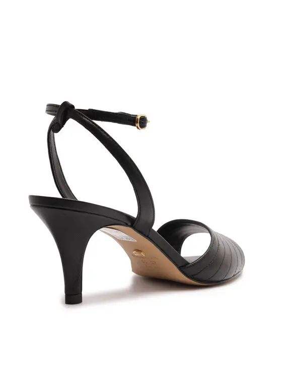 Black Pleated Ankle-Strap Kitten Heel Sandal 2 Image