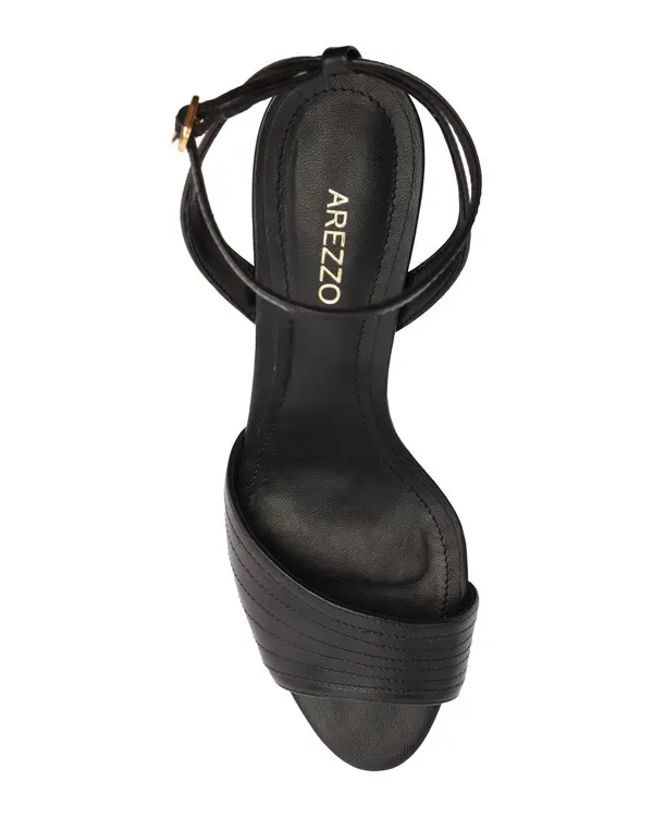 Black Pleated Ankle-Strap Kitten Heel Sandal 3 Image