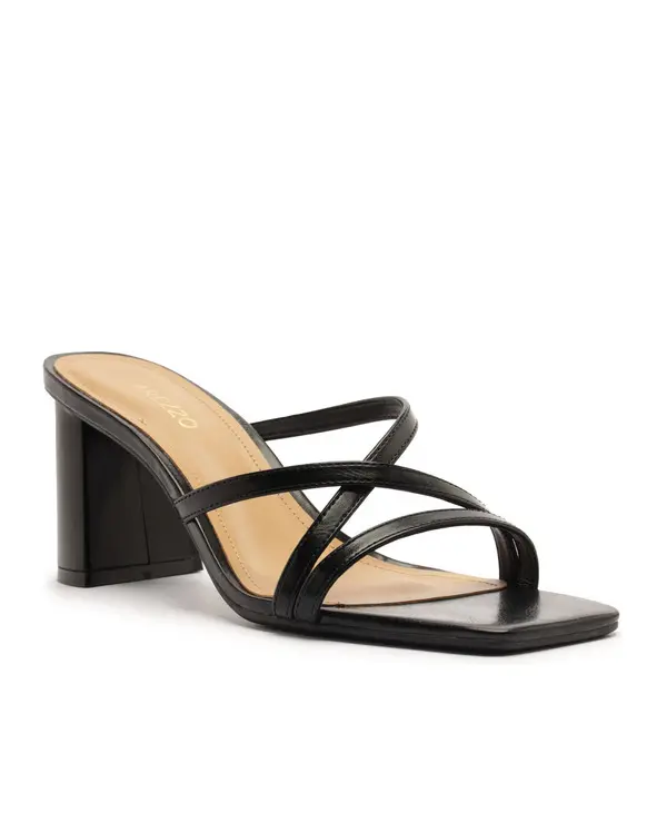 Black Strappy Square-Toe Block Heel Mule 1 Image