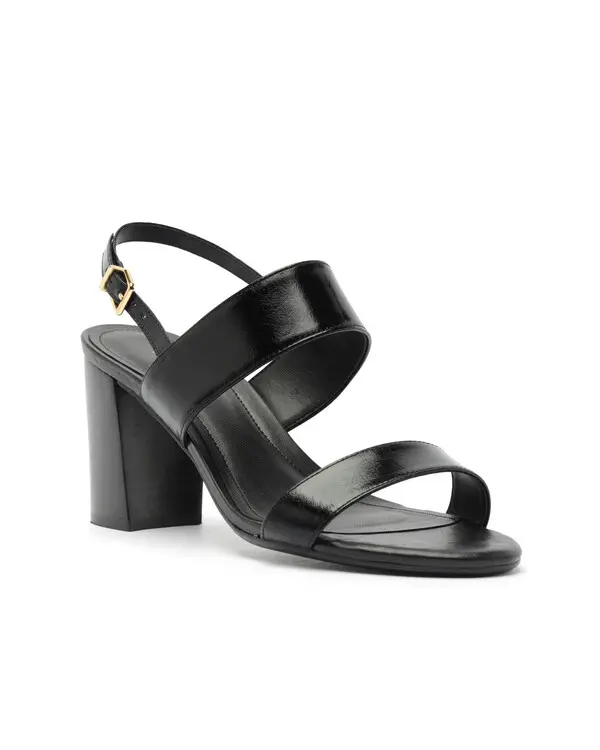 Black Leather Block Heel Sandal with Double Wide Straps 1 Image