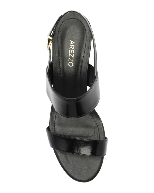 Black Leather Block Heel Sandal with Double Wide Straps 2 Image