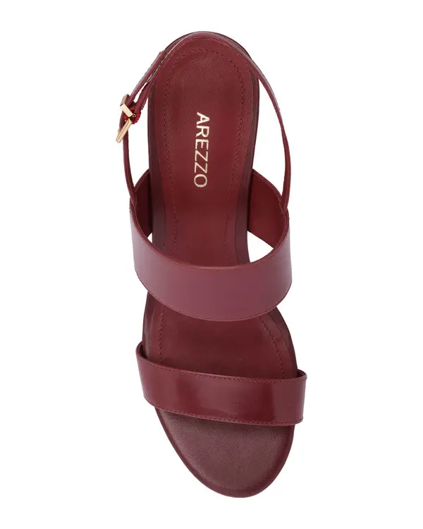Wine Leather Block Heel Sandal with Double Wide Straps 2 Image