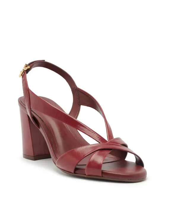 Red Leather V-strap Block Heel Sandals 1 Image