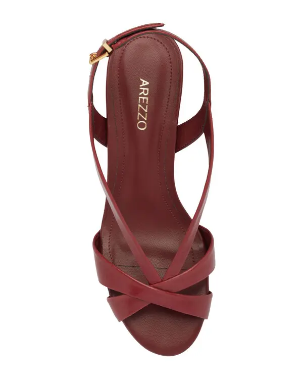 Red Leather V-strap Block Heel Sandals 2 Image