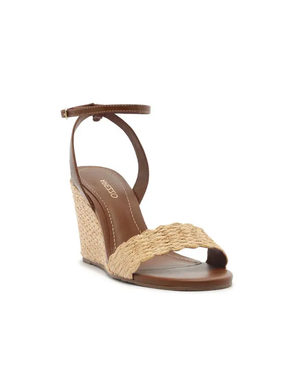 Brown Leather Sandal with Straw Wedge Heel 1 Image