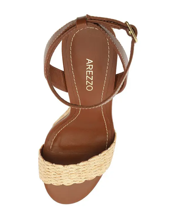 Brown Leather Sandal with Straw Wedge Heel 2 Image