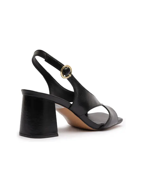 Black Leather Slingback Block Heel Sandal 1 Image