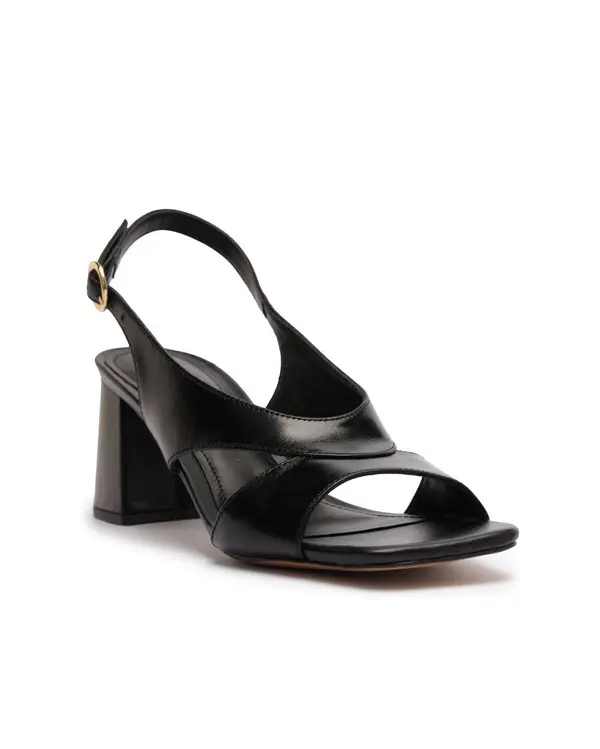 Black Leather Slingback Block Heel Sandal 2 Image