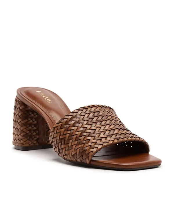 Brown Woven Block Heel Mule with Single Strap 1 Image