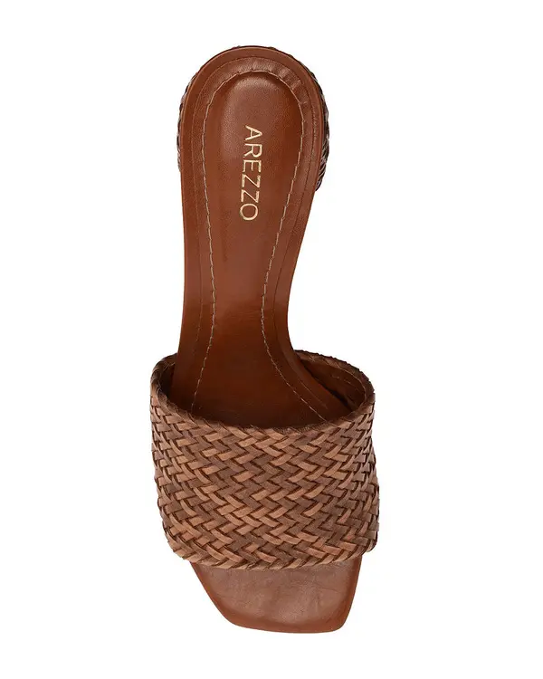 Brown Woven Block Heel Mule with Single Strap 2 Image