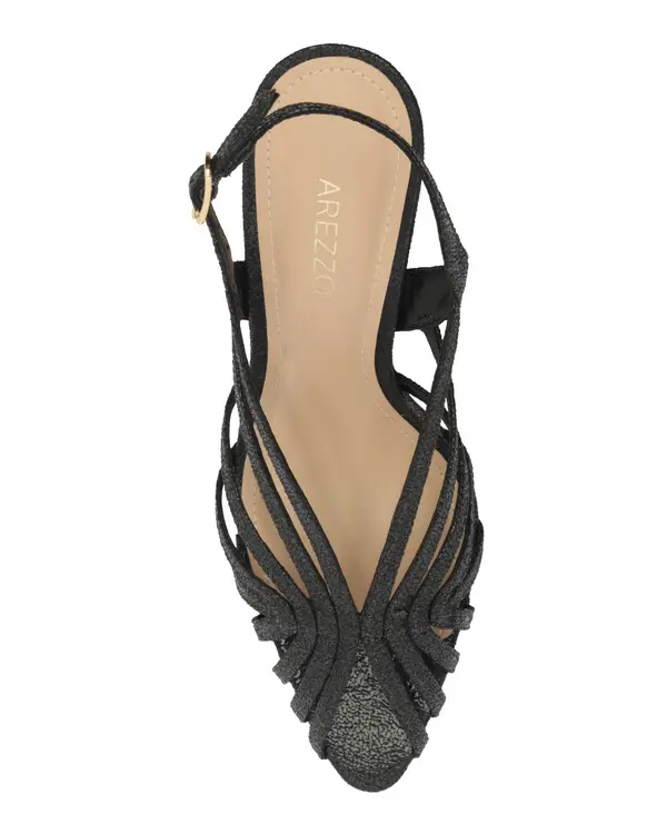 Black Strappy Slingback Open Toe Kitten Heel Sandal 1 Image