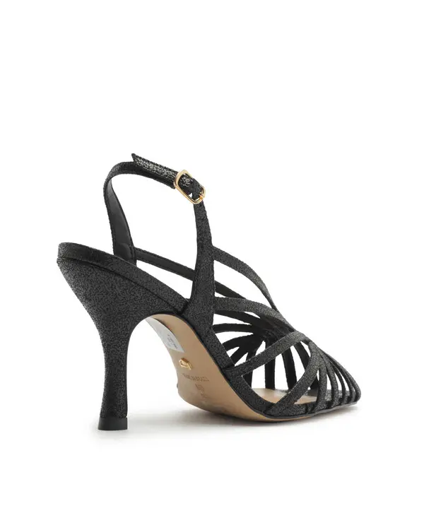 Black Strappy Slingback Open Toe Kitten Heel Sandal 2 Image